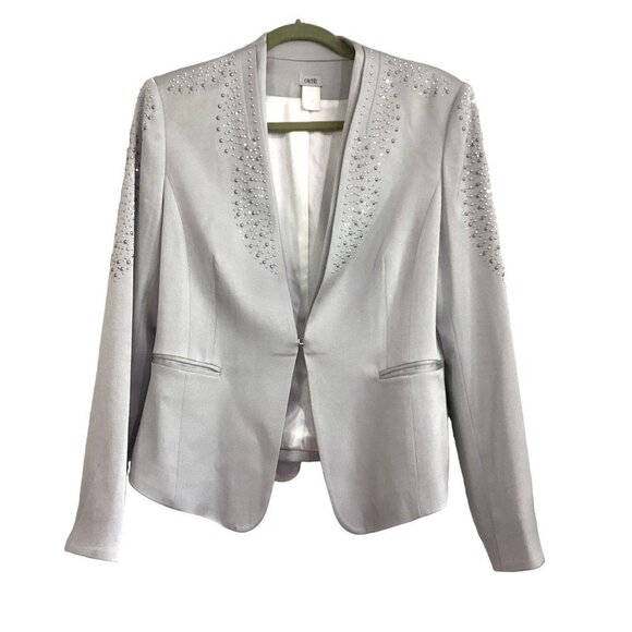 Cache Silver Embellished Grey Blazer Jacket Size M - Picture 1 of 11
